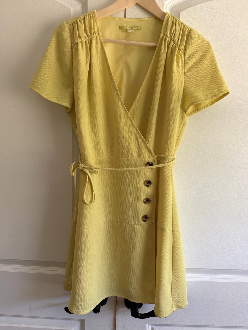 Gianni Bini Yellow Wrap Mini Dress with Buttons Sunshine ☀️ Summer Vacation